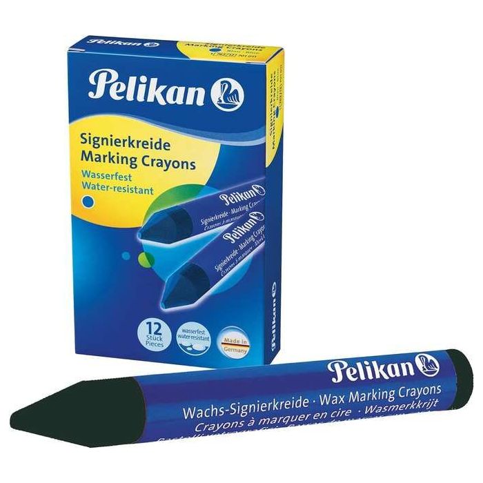 Pelikan Pack de 12 Ceras para Marcar - Resistente al Agua - Facil de Borrar - Ideal para Resaltar Texto - Color Negro