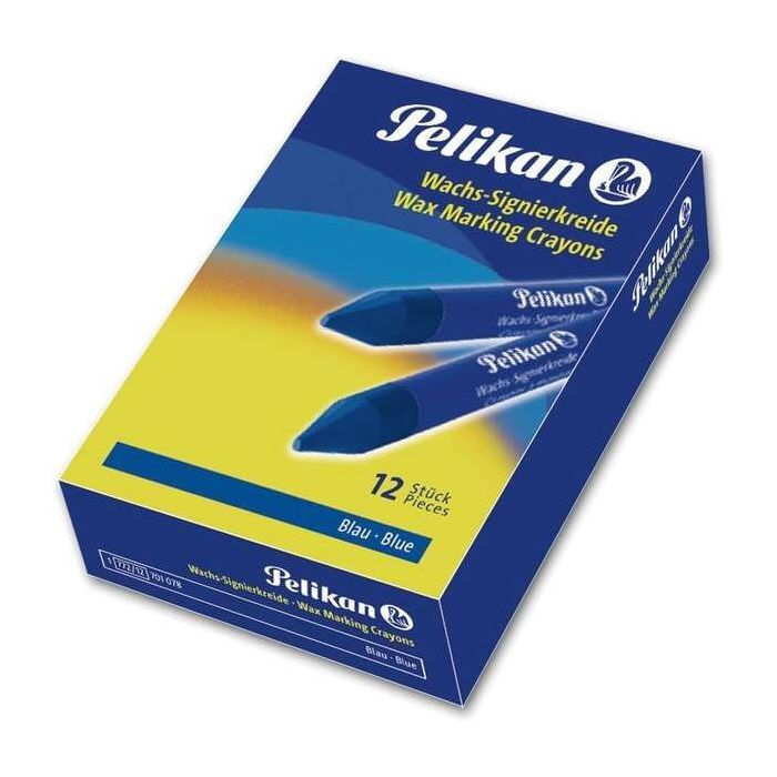 Pelikan Pack de 12 Ceras para Marcar - Resistente al Agua - Facil de Borrar - Ideal para Resaltar Texto - Color Azul