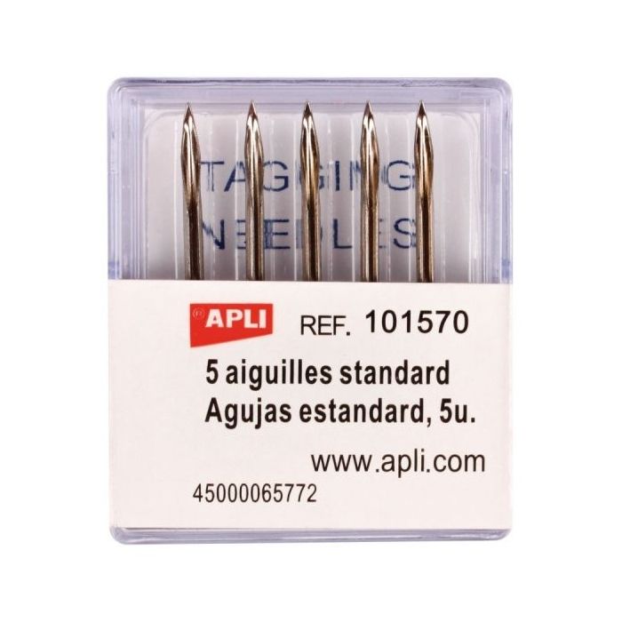 Apli Pack de 5 Agujas de Recambio para Etiquetadoras Textiles - Compatibles con Pistola Textil Modelo 101545 - Compatibles con N