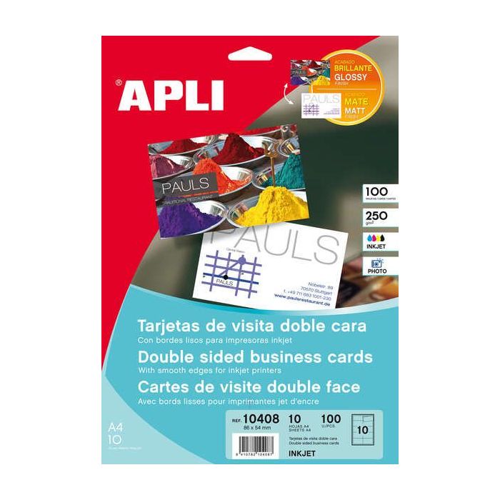 Apli Tarjetas de Visita Doble Cara Brillante 250g 10 Hojas