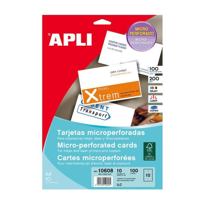Apli Tarjetas de Visita Microperforadas Mate 200g 10 Hojas