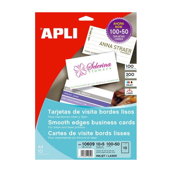 Apli Tarjetas de Visita Cantos Rectos Mate 200g 15 Hojas