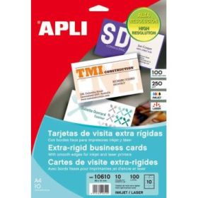 Apli Pack de 100 Tarjetas de Visita 250g - 10 Hojas por 10 Trajetas - Cantos Rectos - Color Blanco Mate