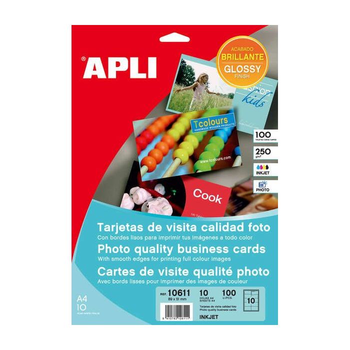Apli Tarjetas de Visita Cantos Rectos Brillante 250g 10 Hojas