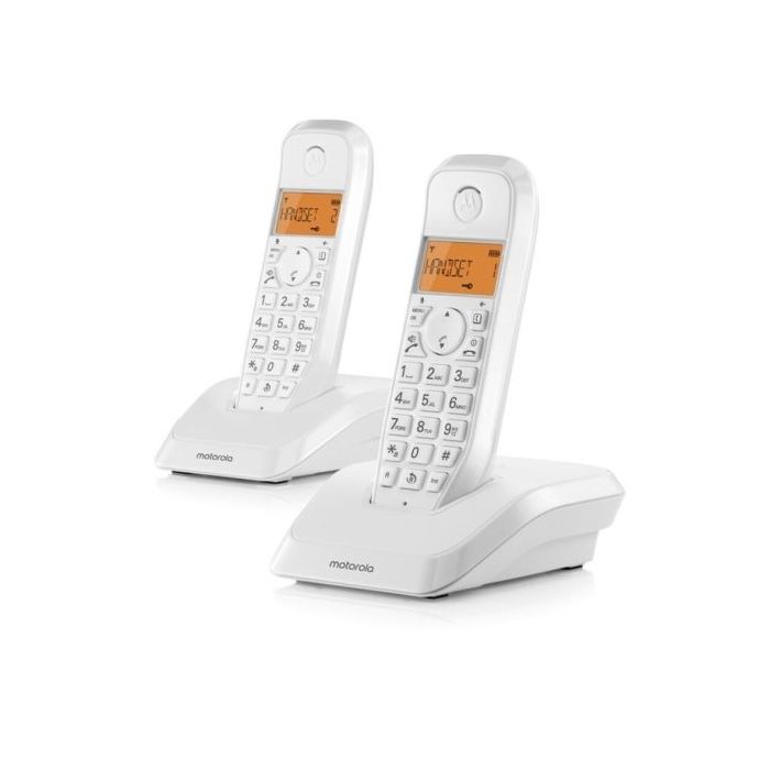 Motorola S1202 Telefono Inalambrico Dect + 1 Supletorio - Identificador de Llamada - Contestador - Manos Libres - Color Blanco