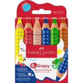 Faber-Castell Grippy Pack con 6 Lapices de Colores Gruesos Mina XXL Suave - Forma Triangular con Grip - Colores Surtidos