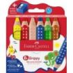 Faber-Castell Grippy Pack con 6 Lapices de Colores Gruesos Mina XXL Suave + Sacapuntas - Forma Triangular con Grip - Colores Sur