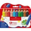 Faber-Castell Grippy Pack con 10 Lapices de Colores Gruesos Mina XXL Suave + Sacapuntas - Forma Triangular con Grip - Colores Su