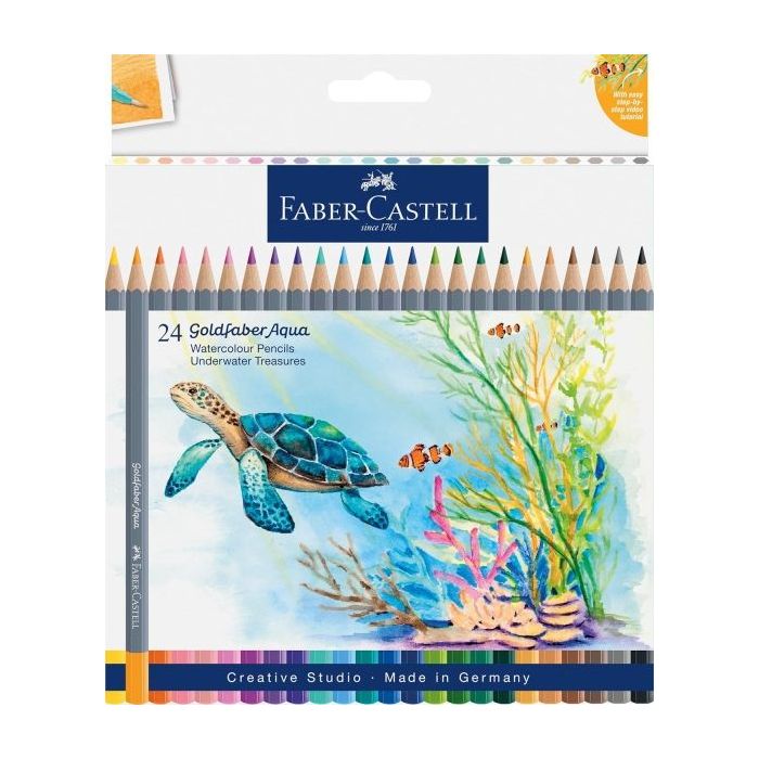 Faber-Castell Tropical Escapes Pack con 24 Lapices de Colores Acuarelables Goldfaber - Mina de 3,3mm - Aplicacion Suave - Madera
