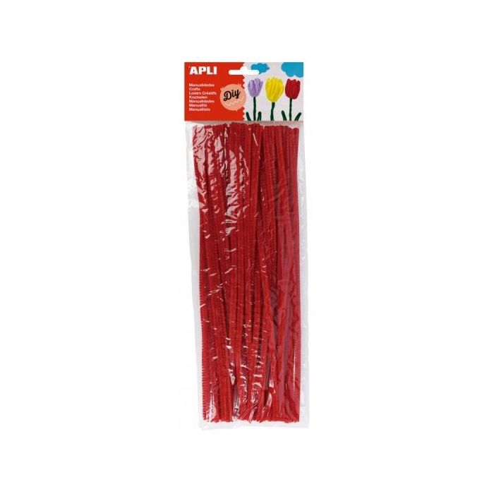 Apli Limpiapipas Rojos para Manualidades - Flexibles - Suaves - Tupidos - Facil Manipulacion - Estimula Imaginacion y Creativida