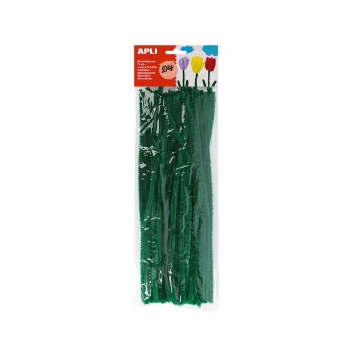 Apli Limpiapipas Verdes para Manualidades - Flexibles - Suaves - Tupidos - Facil Manipulacion - Estimula Creatividad y Psicomotr