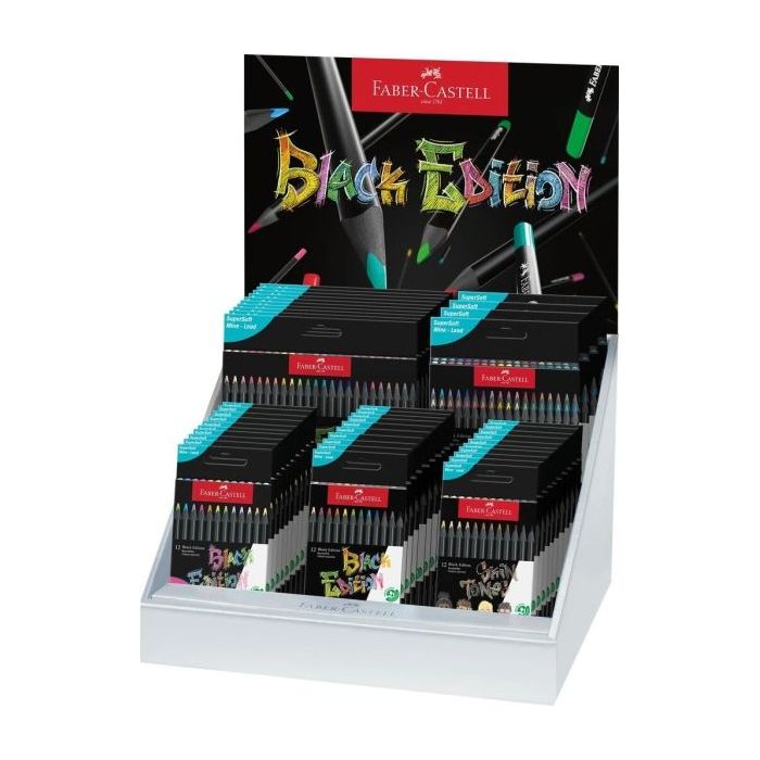 Faber-Castell Black Edition Expositor con 44 Estuches Surtidos de Lapices de Colores - Mina Supersuave - Madera Negra - Ideales