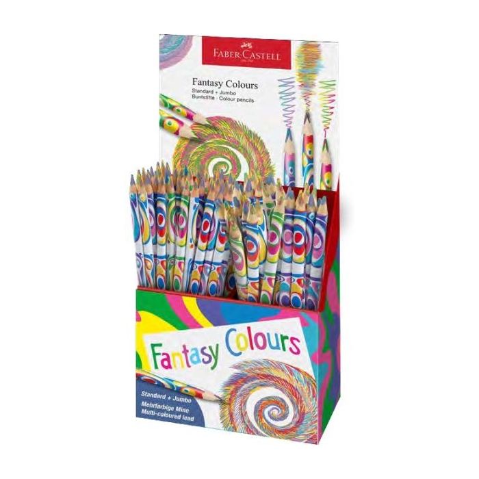Faber-Castell Fantasia Expositor con 84 Lapices con Mina Multicolor - Modelos Standard y Jumbo - Cuerpo Triangular Decorado - Ma