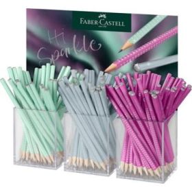 Faber-Castell Sparkle Aurora Expositor con 144 Lapices Triangulares de Grafito B - Mina Resistente a la Rotura - Con Cabelilla P