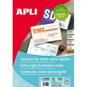 Apli Pack con 500 Tarjetas de Visita Mate - Cartulina de 250g/m² - 50 Hojas por 10 Tarjetas - Cantos Rectos - Color Blanco