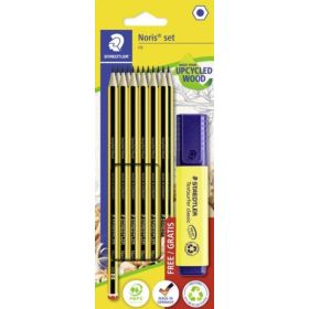 Staedtler Noris 120 Pack con 12 Lapices de Grafito Hexagonales HB + 1 Marcador Fluorescente Textsurfer Amarillo - Resistencia a