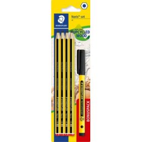 Staedtler Noris 120 Pack con 8 Lapices de Grafito Hexagonales HB + 1 Fineliner Noris Writing Pen 307 Negro - Resistencia a la Ro