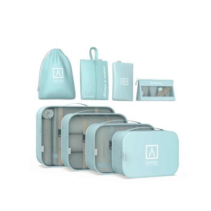 Numada Midweek A80 Pack de 8 Organizadores de Maleta - Poliester Impermeable - Malla Semitransparente - Cremallera con Doble Tir
