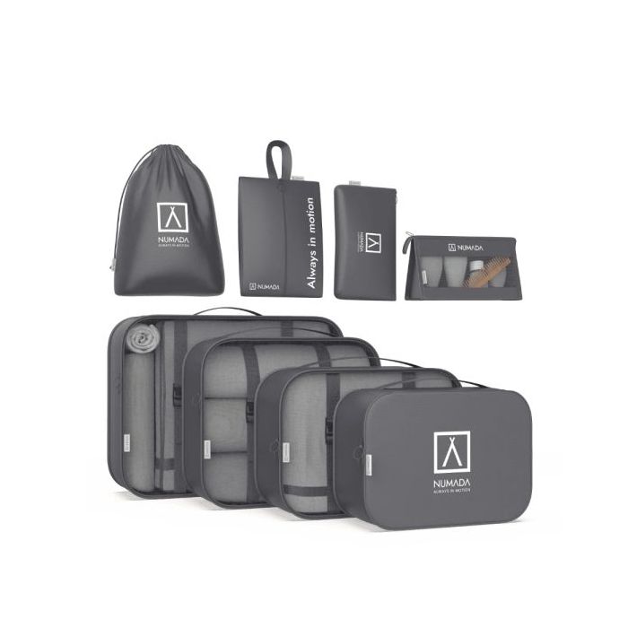 Numada Midweek A80 Pack de 8 Organizadores de Maleta - Poliester Impermeable - Malla Semitransparente - Cremallera con Doble Tir