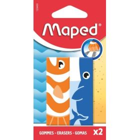Maped Pack con 2 Gomas de Borrar con 3 Diseños de Animales - Forma Rectangular - Sin Ftalatos - Colores Surtidos