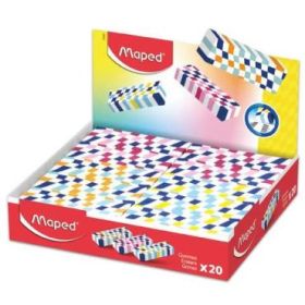 Maped Expositor de 20 Gomas de Borrar con 3 Diseños Damero - Forma Rectangular - Sin Ftalatos - Colores Surtidos