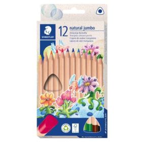 Staedtler Noris Natural Jumbo Pack con 12 Lapices de Colores Triangulares - Mina de 4mm - Madera Certificada FSC - Cuerpo de Col