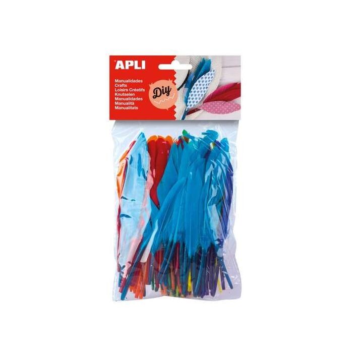 Apli Pack de 100 Plumas de Indio - Medidas entre 9 cm y 14 cm - Colores Surtidos