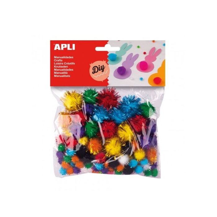 Apli Pack de 78 Pompones Brillantes - Ideal para Manualidades y Decoraciones - Estimula la Creatividad Infantil - Colores Surtid