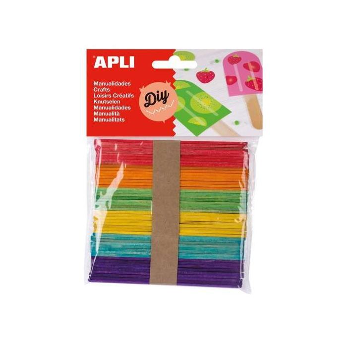 Apli Pack de 50 Palos Polo de Madera Natural 114 x 10 mm - Colores Surtidos