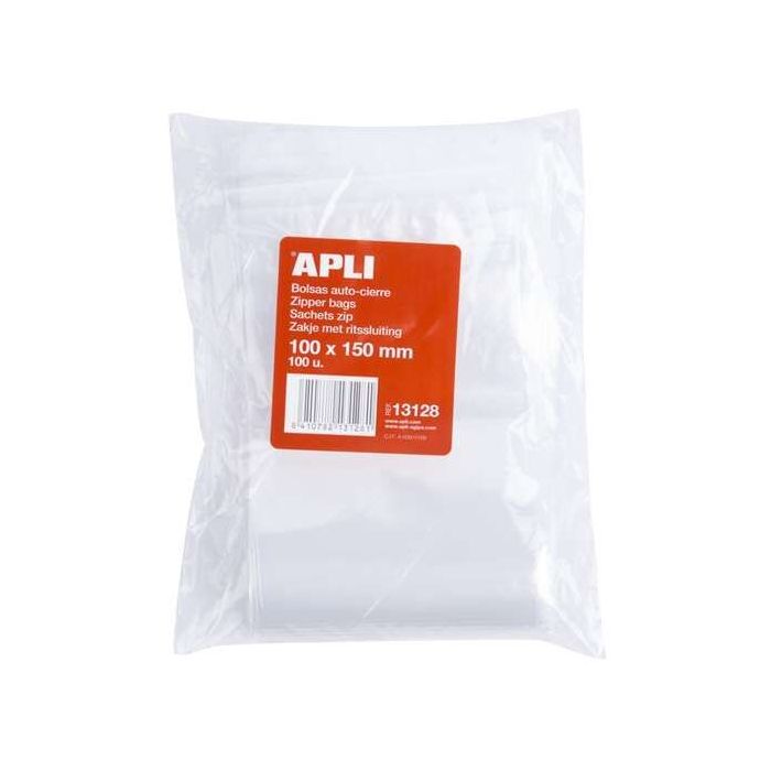 Apli Pack de 100 Bolsas de Auto Cierre 100 x 150 mm - Cierre Seguro - Aptas para Alimentos