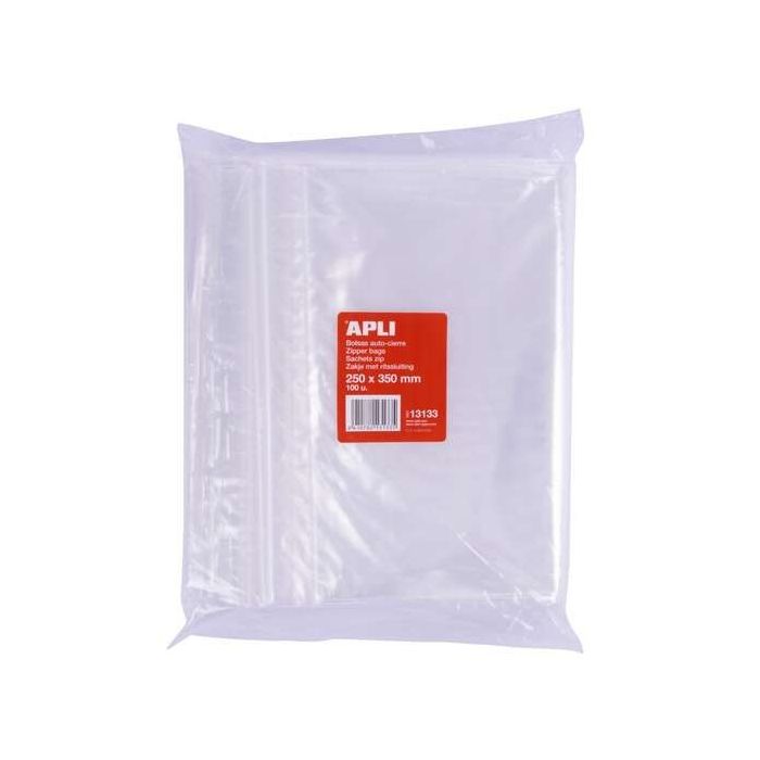 Apli Pack de 100 Bolsas de Auto Cierre 250 x 350 mm - Cierre Seguro - Aptas para Alimentos