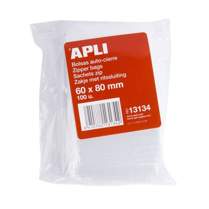 Apli Bolsas Zip Auto Cierre Transparentes 60x80mm - Material LDPE - Cierre Seguro y Facil Manipulacion - Uso Alimenticio - Ideal