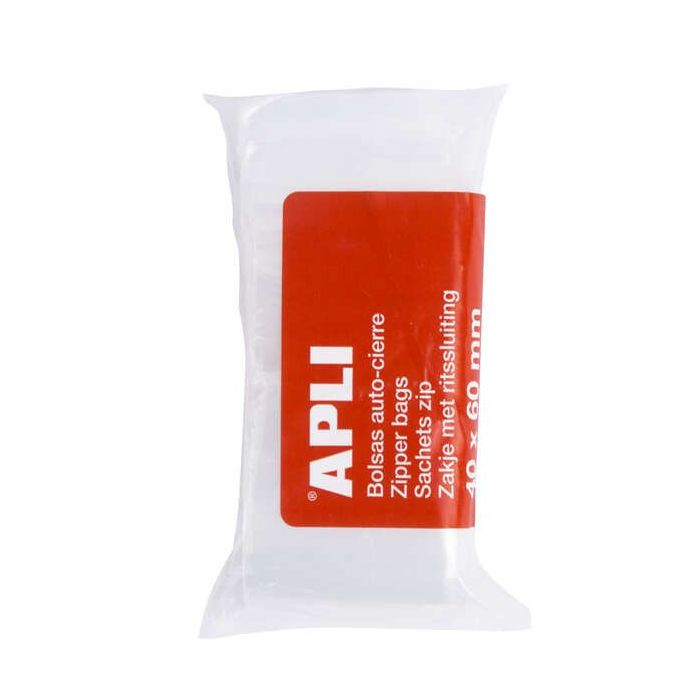 Apli Pack de 100 Bolsas con Zip Auto Cierre Transparentes - Tamaño 40x60mm - Cierre Seguro y Facil Manipulacion - Aptas para Uso