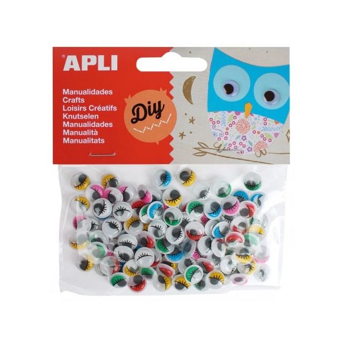 Apli Ojos Moviles Adhesivos con Pestañas - Gran Adhesion - Versatiles para Manualidades - Ideales para Escuelas y Talleres Infan