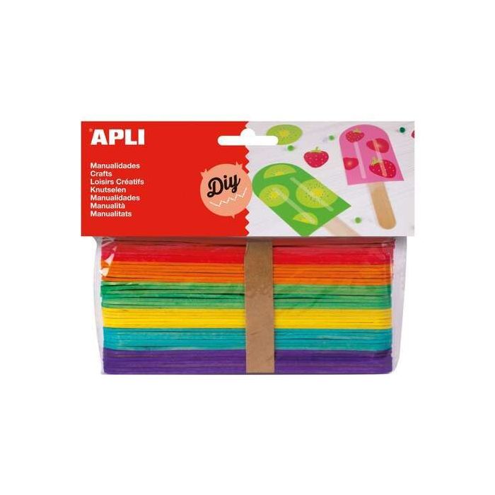 Apli Pack de 40 Palos Polo Jumbo de Madera Natural 150 x 18 mm - Colores Surtidos
