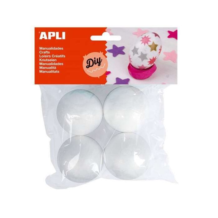 Apli Pack de 4 Bolas de Porexpan Ø 50 mm - Color Blanco