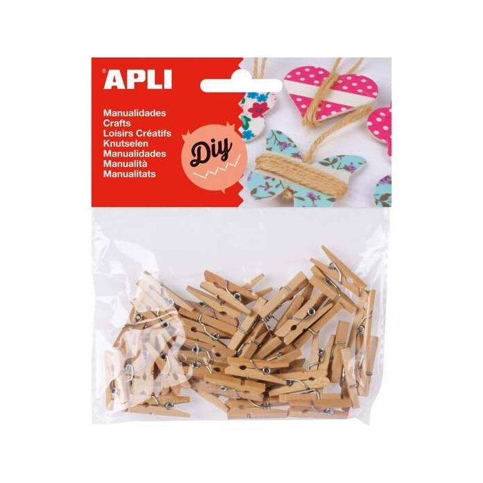 Apli Pack de 45 Mini Pinzas de Madera Natural 25 x 3 mm - Color Madera