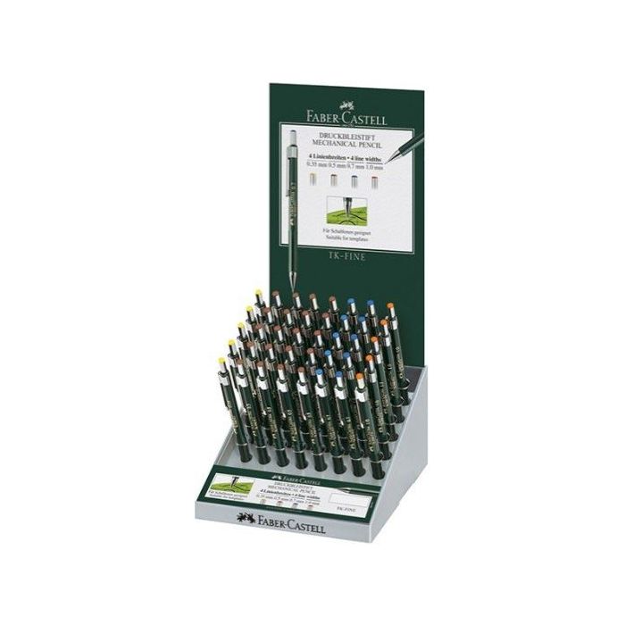 Faber-Castell TK-Fine 9713 Expositor con 40 Portaminas de Diferentes Graduaciones - Mina HB - Goma de Borrar Integrada