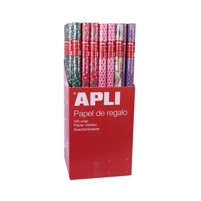 Apli Expositor de 55 Rollos de Papel Regalo Tendance - 11 Rollos por Color - Medidas del Rollo 0.70x2m - 5 Diseños