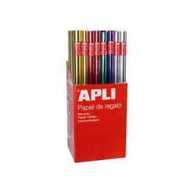 Apli Expositor de 55 Rollos de Papel Regalo Metalizado - 11 Rollos por Color - Medidas del Rollo 0.70x2m - Colores Lila, Oro, Pl