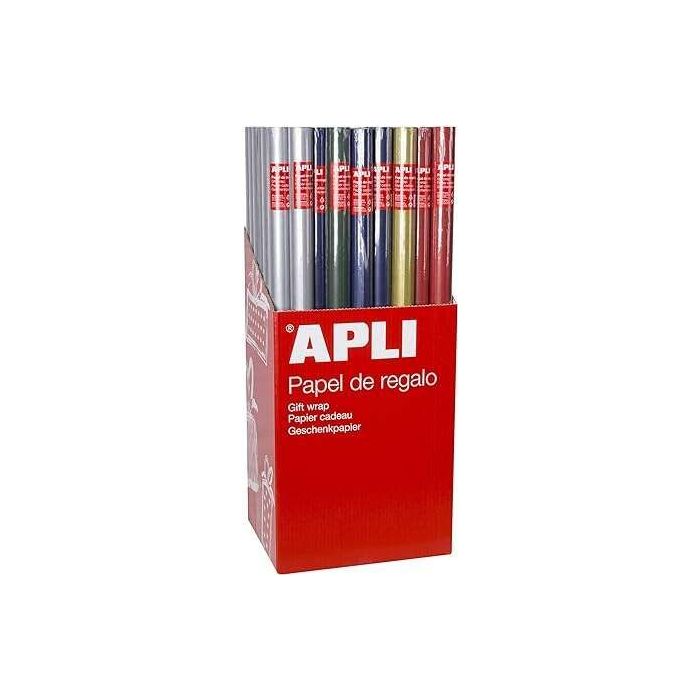 Apli Expositor de 55 Rollos de Papel Regalo Kraft - 11 Rollos por Color - Medidas del Rollo 0.70x2m - Colores Azul Oscuro, Verde