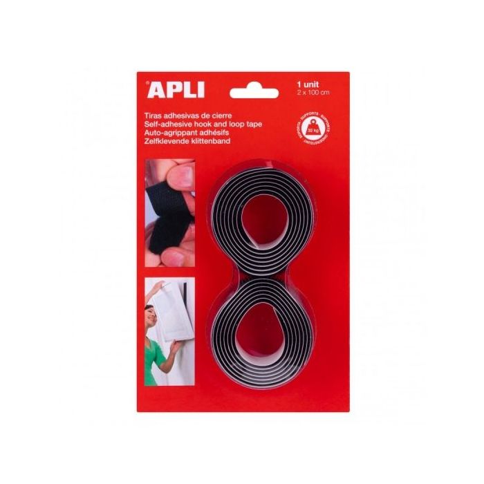 Apli Cinta Adhesiva Gancho Bucle - Union Segura - Reutilizable - Resistencia 10 kg - Adhesivo Acrilico de Alta Calidad - Alterna
