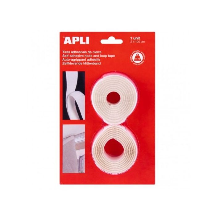 Apli Cinta Adhesiva Gancho Bucle - Union Segura - Reutilizable - Resistencia 10 kg - Adhesivo Acrilico - Alternativa a Taladros