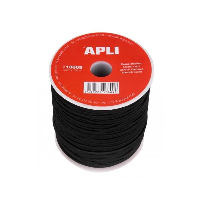 Apli Bobina de Cuerda Elastica - Duradera - Flexible - Facil de Cortar y Atar - Ideal para Manualidades - Color Negro