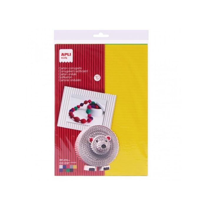 Apli Pack de 10 Cartones Corrugado A4 - 180gr - Tintado Doble Cara - Ideal para Manualidades y Decoraciones - Colores Surtidos