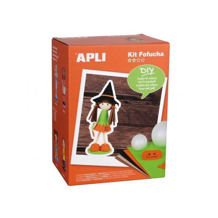 Apli Kit de Manualidades Fofucha Calabaza - Incluye Materiales y Patrones - Instrucciones Visuales - Nivel Medio - Ideal para Ac
