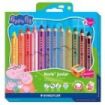 Staedtler Noris Junior Peppa Pig Pack de 12 Lapices de Colores Extragruesos + Sacapuntas - 3 en 1, Lapiz, Cera y Acuarelable - C