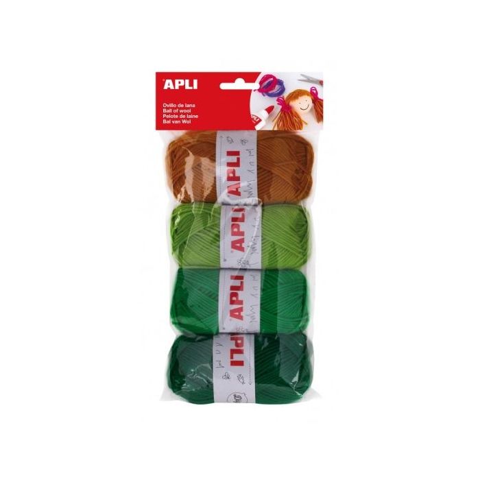 Apli Pack de 4 Ovillos de Lana Acrilica - Tonos Verdes Combinables - Flexibles y Resistentes - Lavables a Maquina - Ideal para M