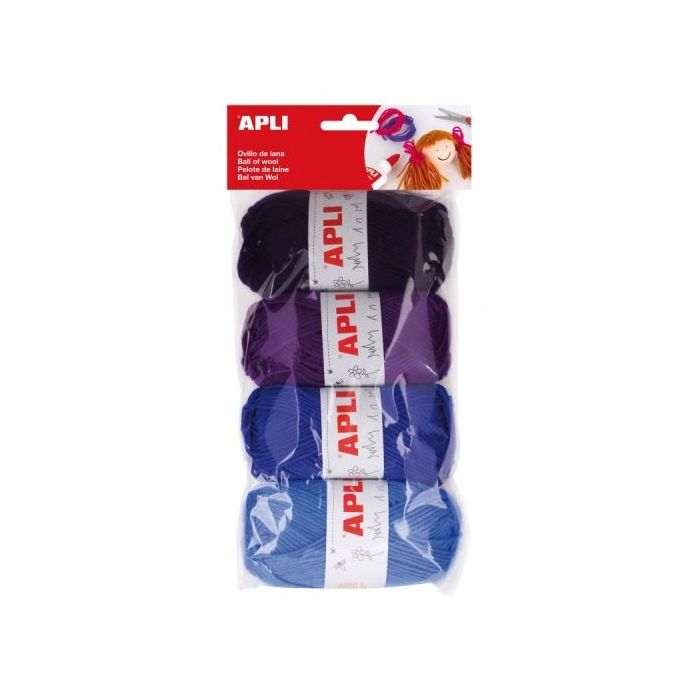 Apli Pack de 4 Ovillos de Lana Acrilica - Tonos Azules Combinables - Flexibles y Resistentes - Lavables a Maquina - Ideales para