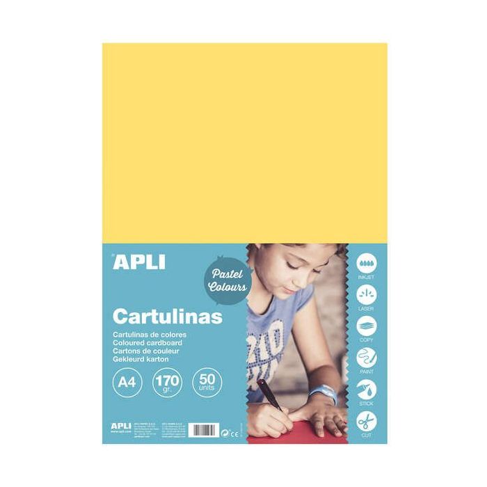 Apli Pack de 50 Cartulinas A4 170 g/m² - Color Amarillo Claro